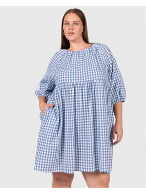The Lullaby Club Florence Mini Dress Blue Gingham L/XL